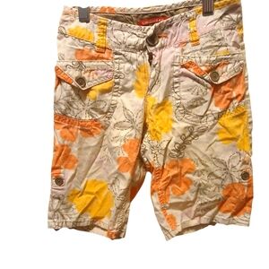 UNIONBAY Floral Cargo Shorts - Orange and Yellow